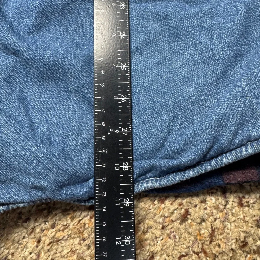 Levi Strauss Mens Denim Shirt Jacket Fleece Lined Blue Plaid Medium RN107622 - Picture 7 of 9